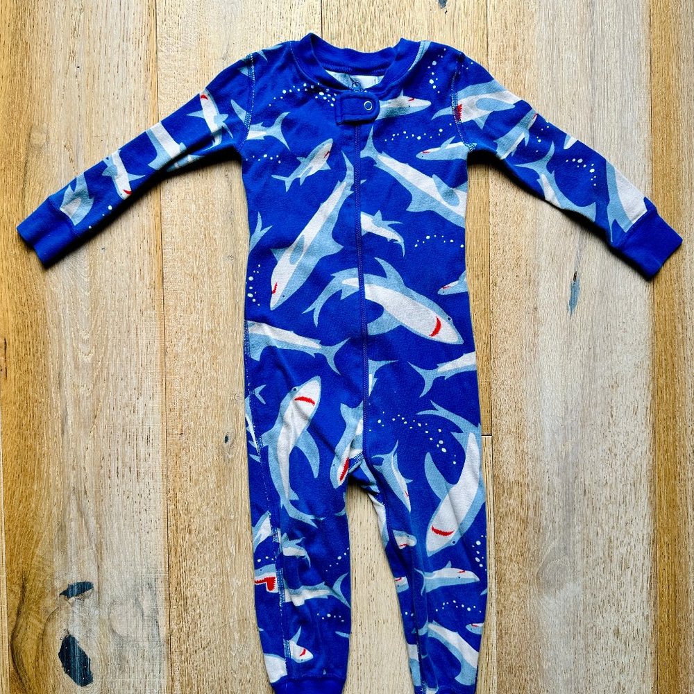 Hanna Andersson Blue Swimming Sharks Zip Sleeper Cotton Pajamas 3T